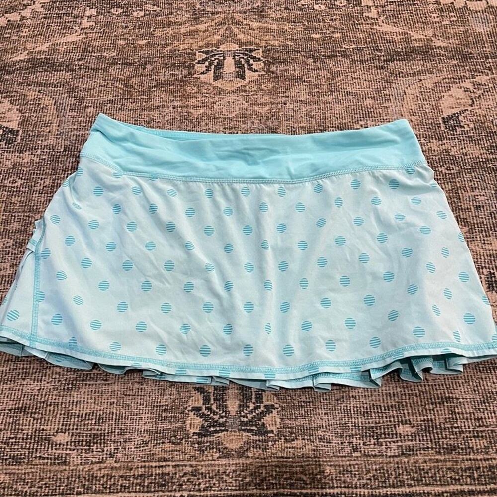 Lululemon Pace Setter Skirt Size 10 Blue Polka Dot Pleated Tennis Skort